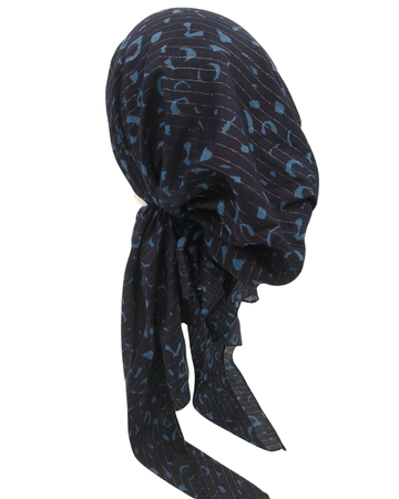 SG LEO1-NJ Navy/Jeans Leopard Cotton Pre-Tied Bandanna mysellfingerie.com